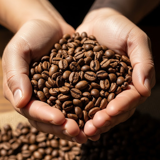 手捧咖啡豆